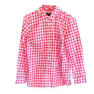 Talbots Petite Red and White Gingham Long Sleeve Button Down Cotton Shirt Sz P